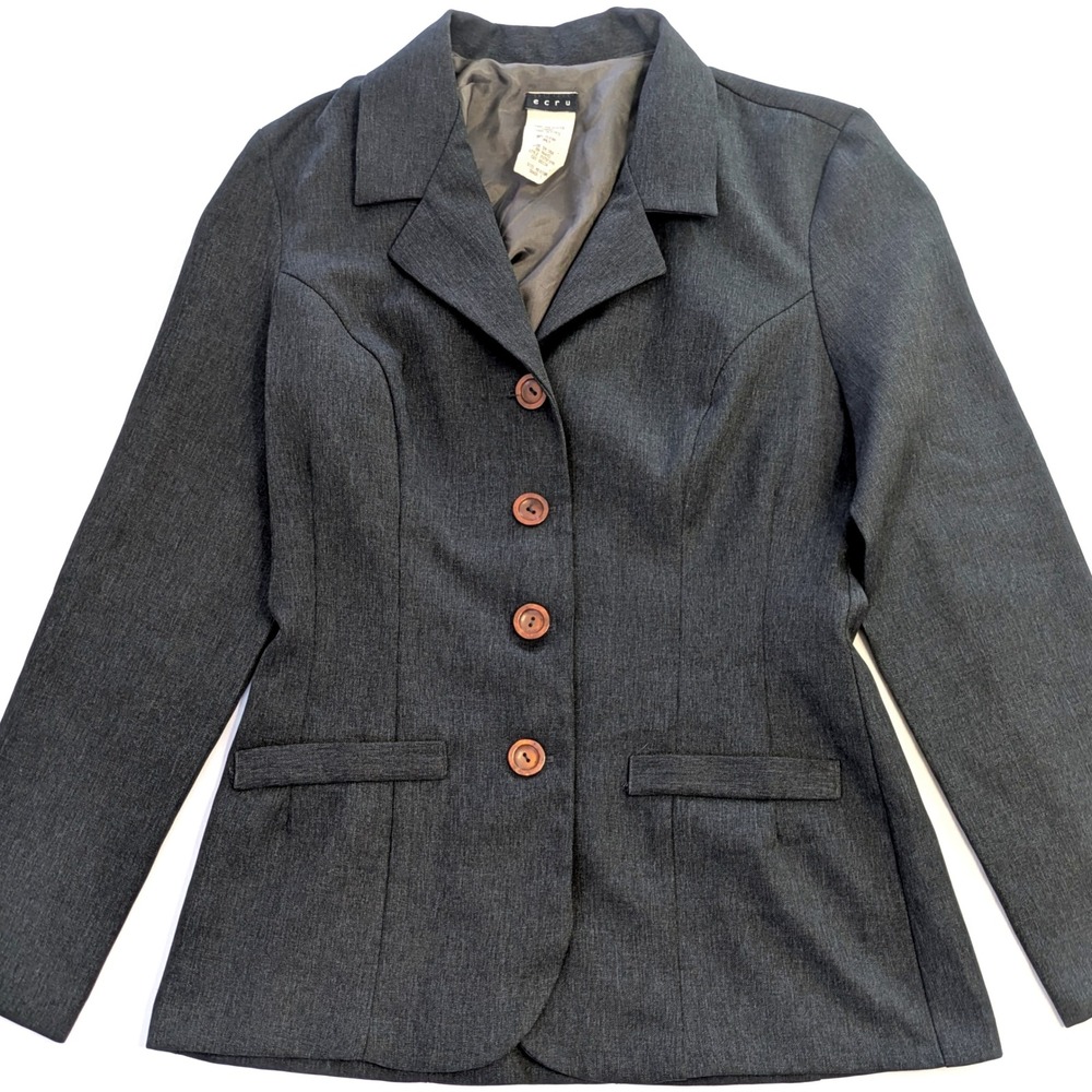 Ecru Womens Charcoal Gray 4 Button Tailored Blazer Jacket Size M Made in USA